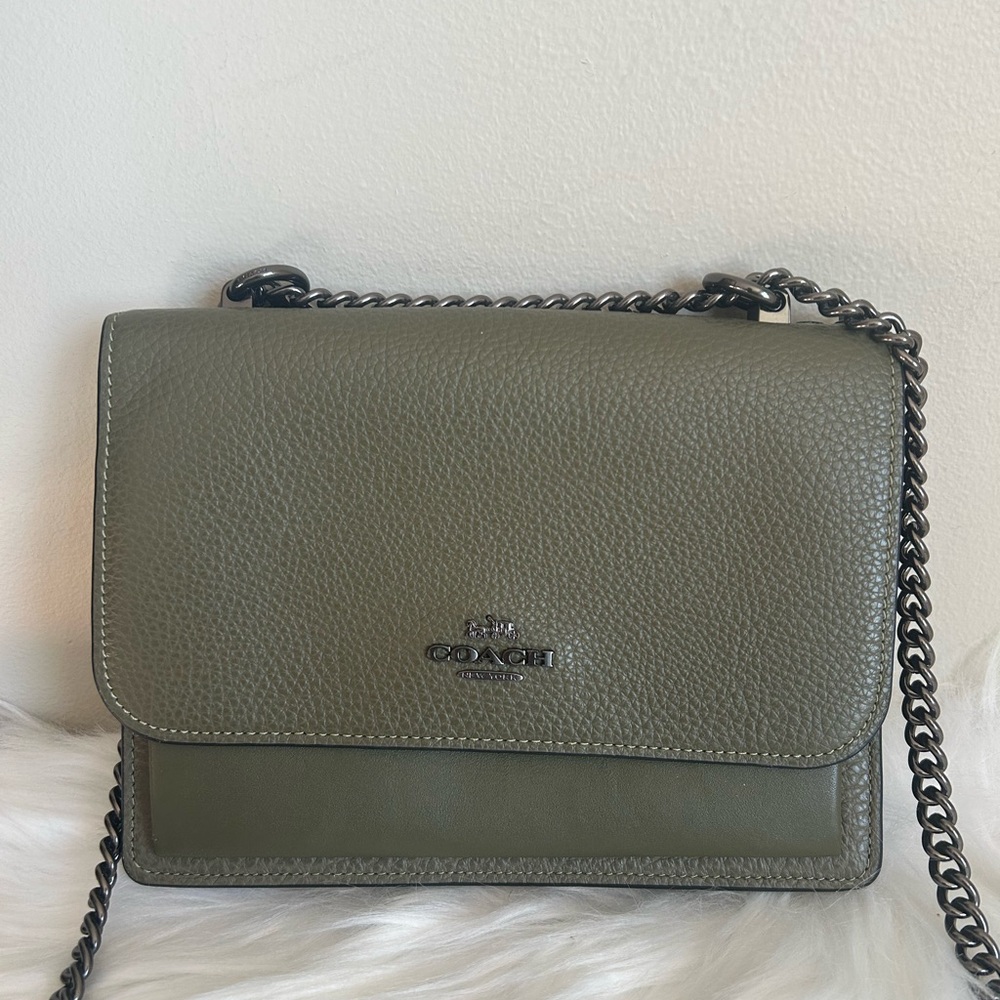 Coach Klare Olive Green Pebbled Leather Crossbody Bag Good - Picture 1 of 9